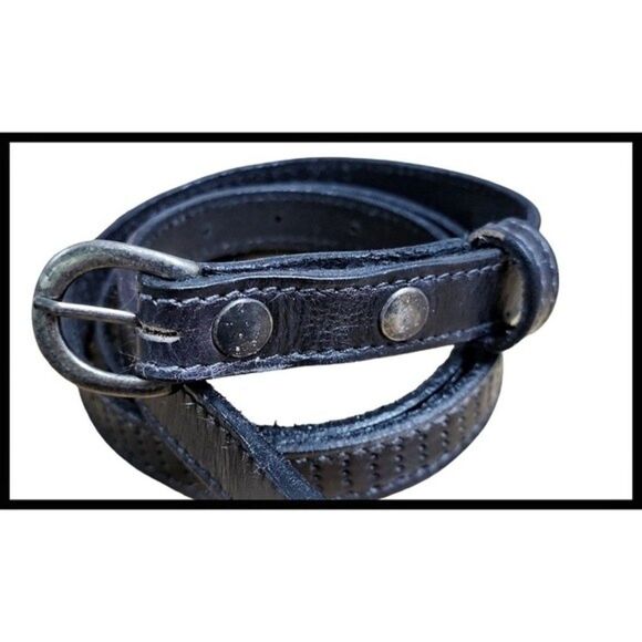 BED|STU Leather Belt 2 Snap Metal Buckle Strap Perforated Dot Gunmetal Large main image 5